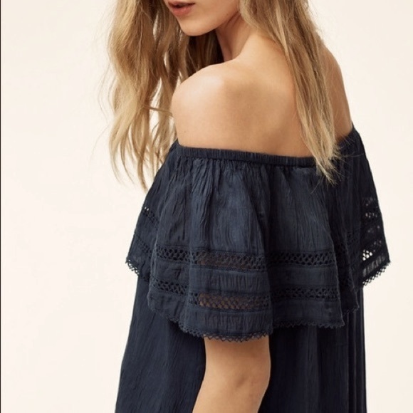 Aritzia Wilfred Emmie Off the Shoulder Boho Peasant Coastal Sun Dress Black M - Picture 6 of 16